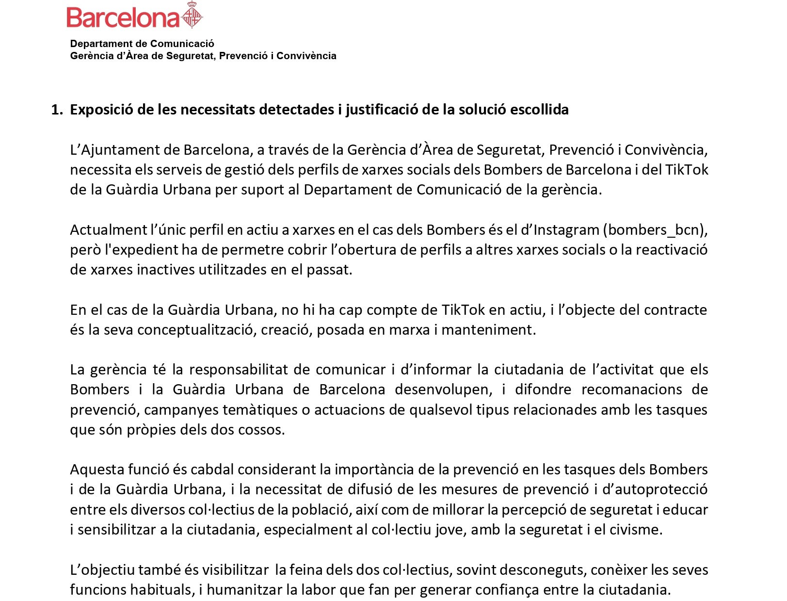 Part de l'informe sobre la necessitat del tik tok de la Guàrdia Urbana