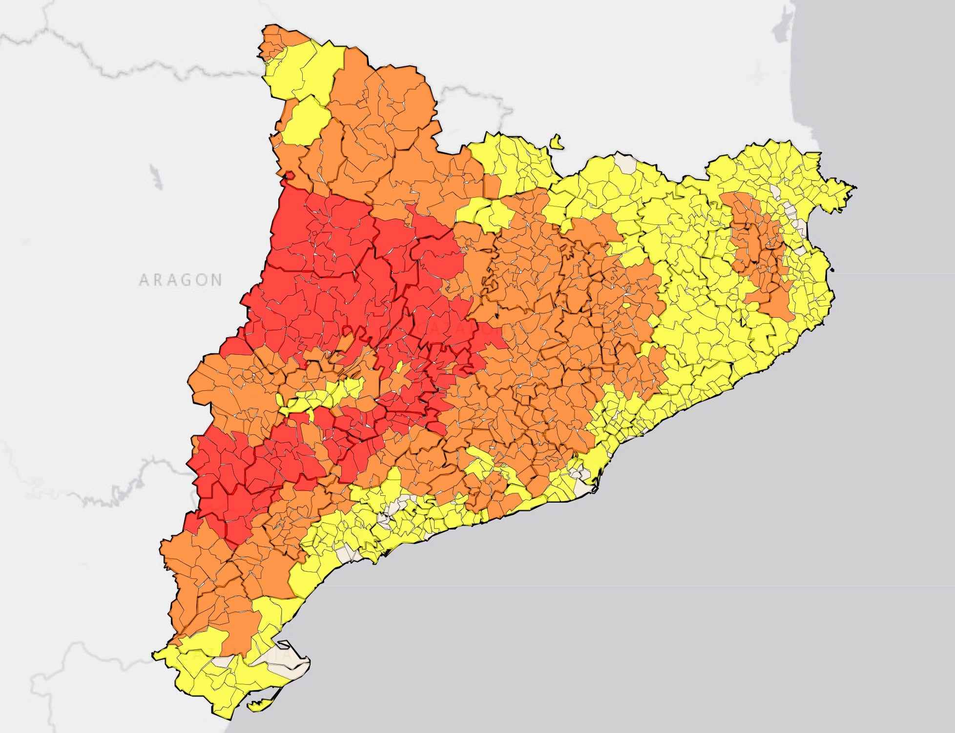 El mapa de risc d'incendi per municipis de la Generalitat s'actualitza cada dia