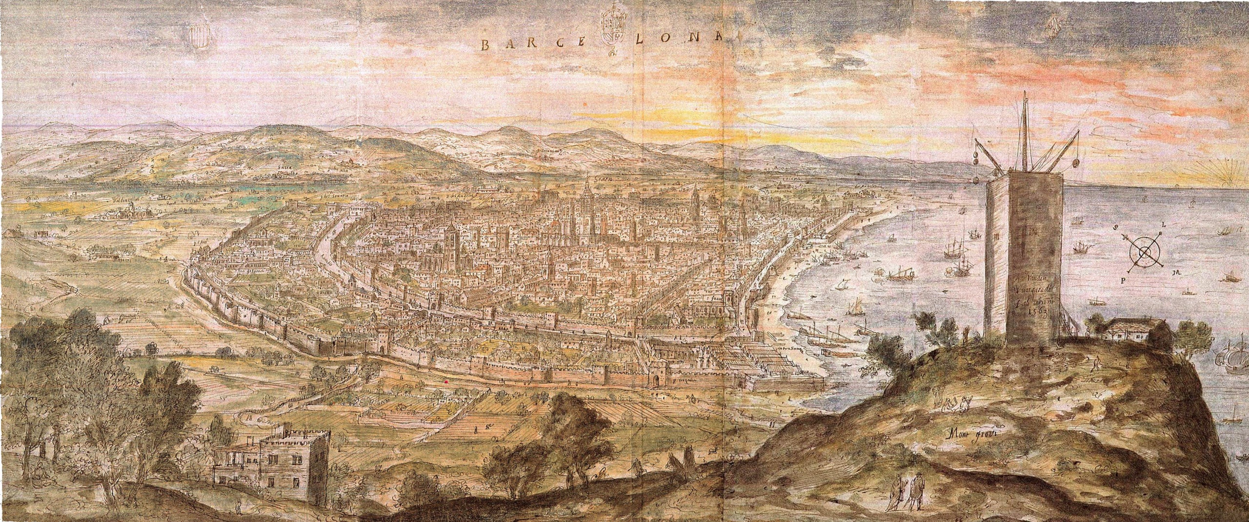 Un plano antiguo de Barcelona que se puede ver en la muestra 'Viatge en el temps per les Drassanes Reials de Barcelona', en el Museo Marítimo de Barcelona / Cedida