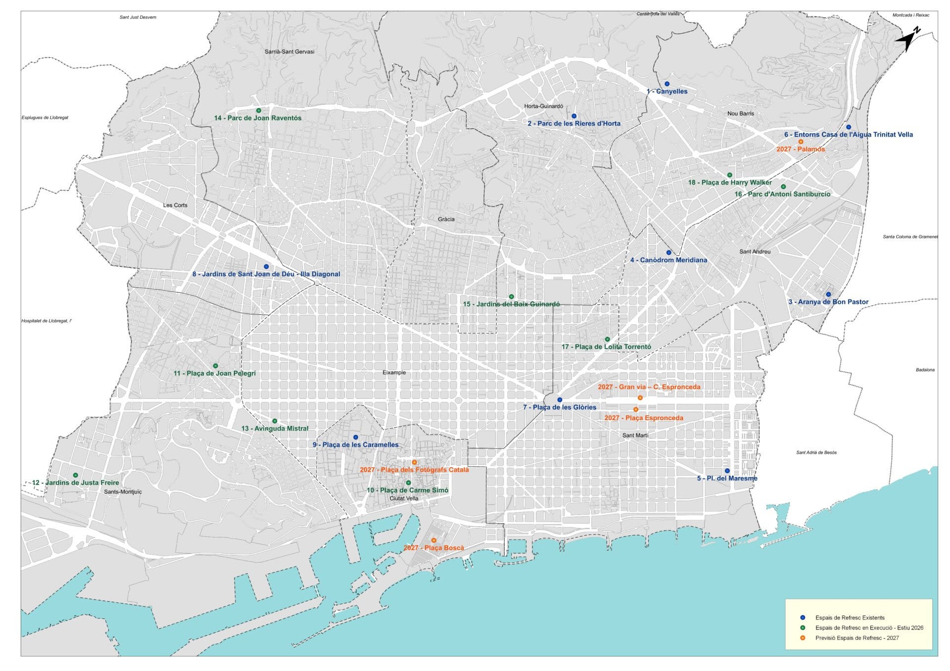 Mapa de tots els jocs d'aigua que pots gaudir aquest agost a Barcelona / Ajuntament de Barcelona