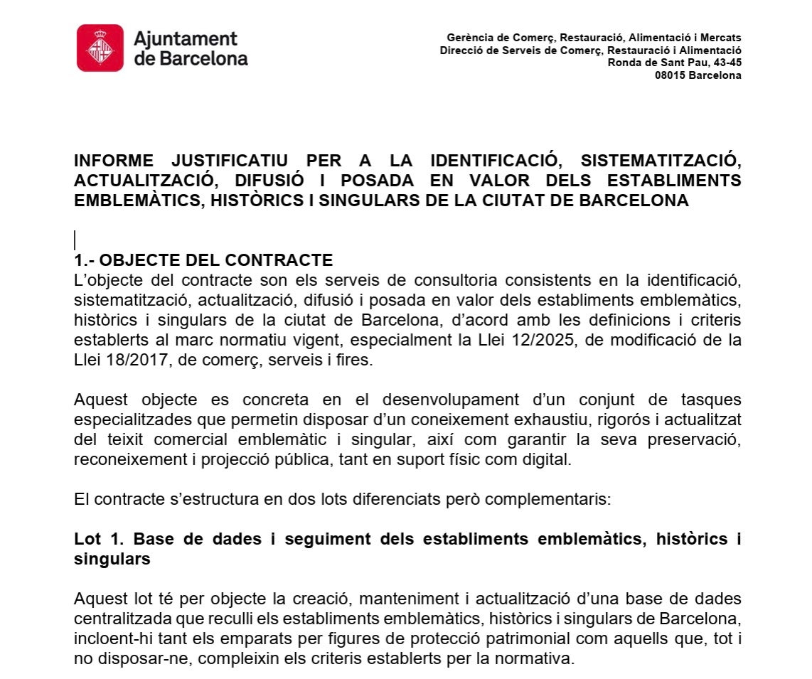 Part de la memòria de justificació de la contractació de la consultora pels establiments històrics/QS