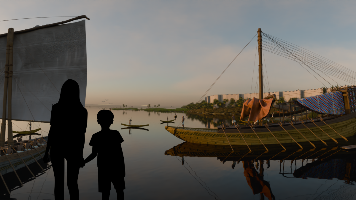 Una de les escenes que formen part de l'exposició 'Iny, l’explorador del faraó', que compta la primera sala immersiva del Museu Egipci / Museu Egipci de Barcelona